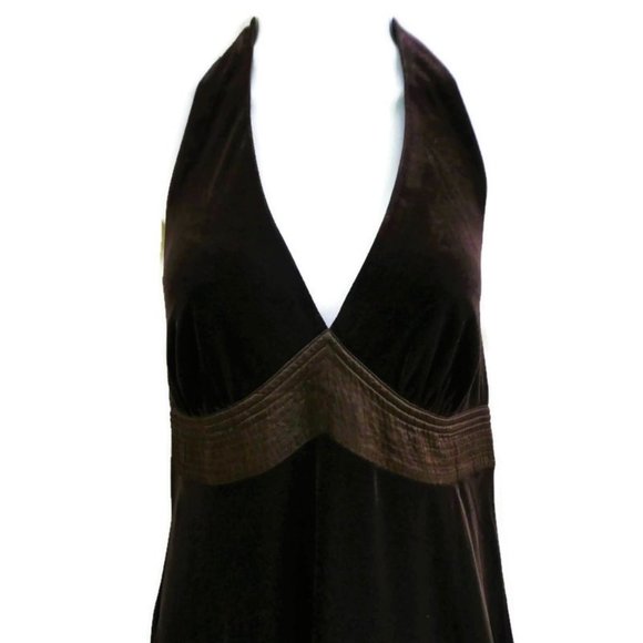 VeLVeT Vintage 90s Robbie Bee Halter Dress Brown Sweetheart Satin Pintuck 10 - Picture 5 of 9